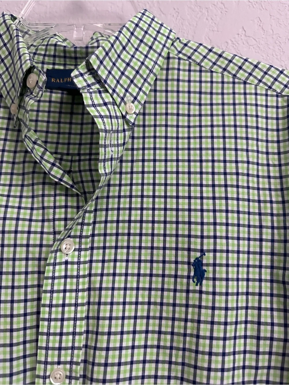 Ralph Lauren Boys Navy/Green Gingham Button Down Shirt Size XL